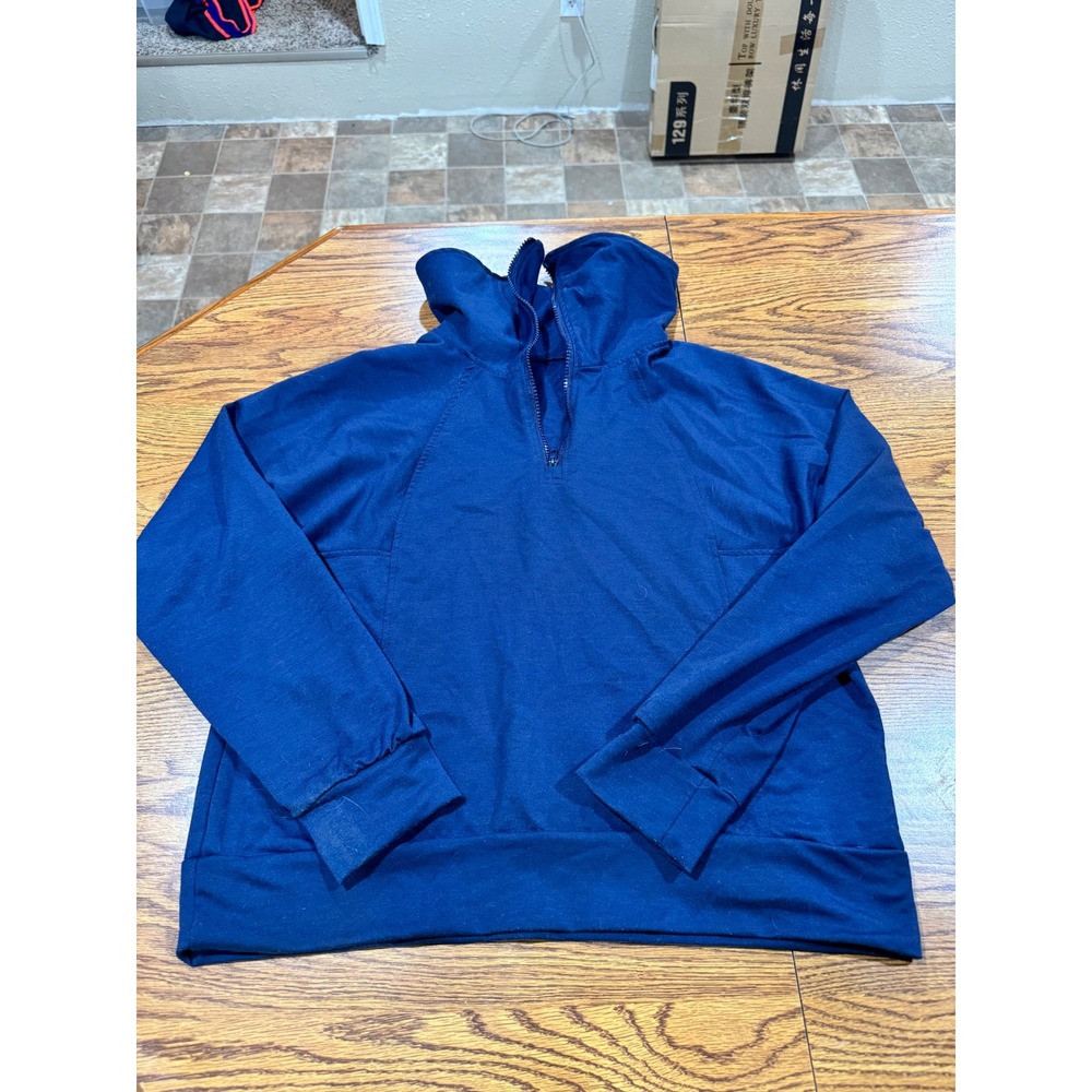 Womens Navy Blue 2 Piece Tracksuit Quarter Zip Hoodie and Wide Leg Sweatpants